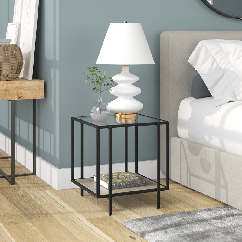 Side Table with Storage, Blackened Bronze/Gray Oak