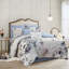 Édredon 8 pièces - très grand, coton imprimé bleu, style chambre à coucher, rembourrage et coussins décoratifs-122457653-122457652