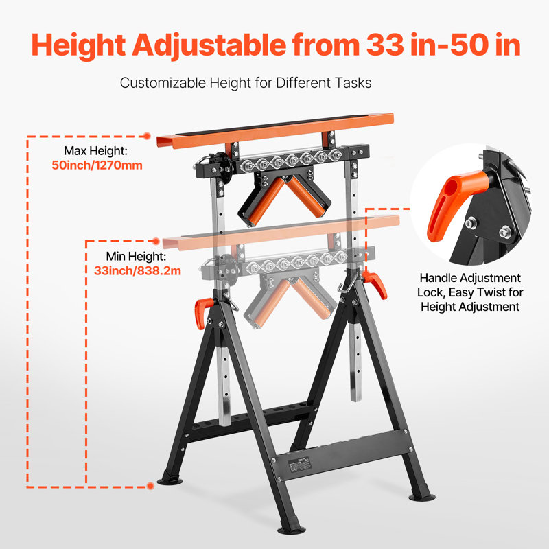 Support à roulettes 4 en 1 poli, capacité de charge maximale de 440 lb réglable de 33 à 50 po pour le travail du bois