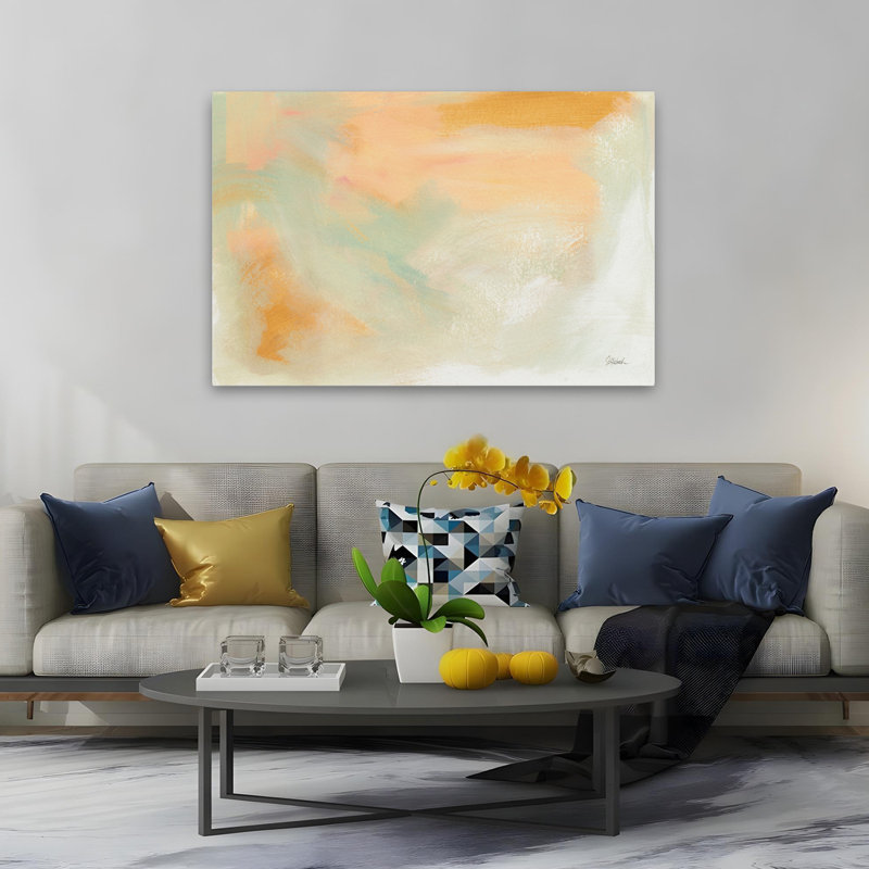 Dans le rose abstrait contemporain beige, H 60 po x l 40 po