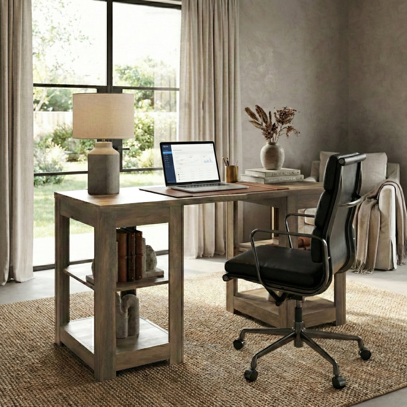 Pruitt Hollister Modern 59.1" Study Table With Open Storage And Shelves, Brown