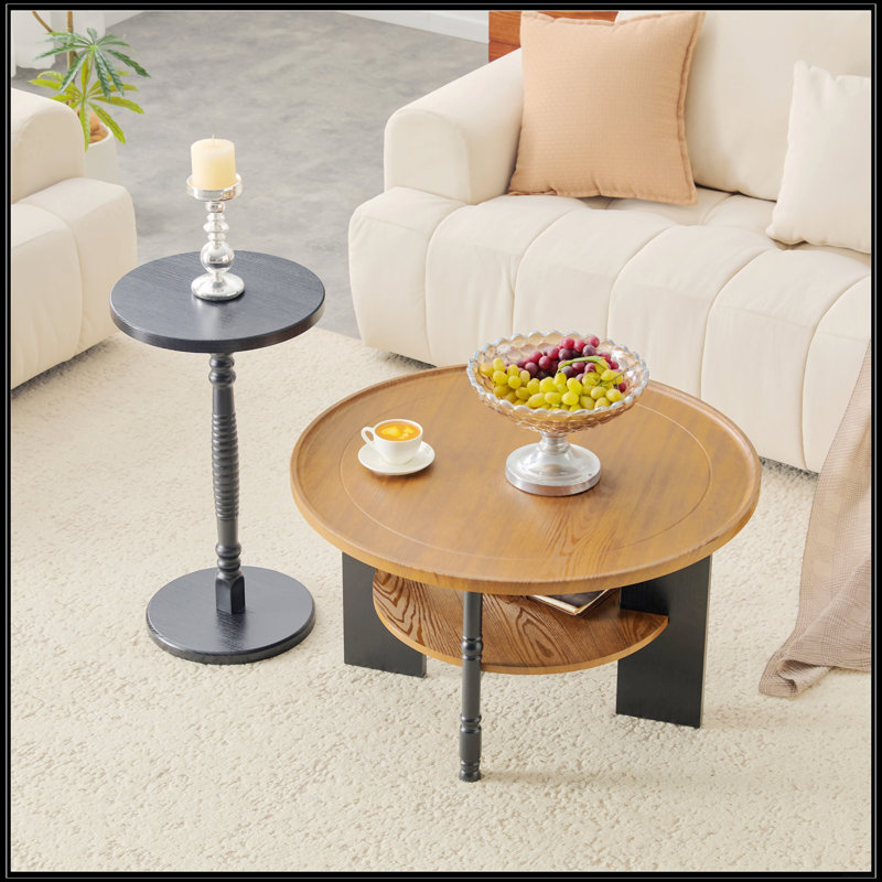 Ensemble de 2 tables basses et tables d'appoint rondes avec rangement, formage sous vide en PVC, idéal pour les décors modernes et industriels