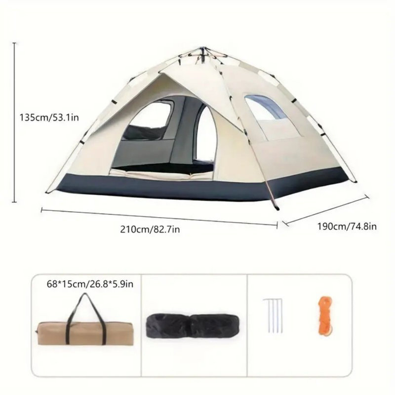Spacious 4 Man Waterproof Pop-Up Tent With Rainfly For Camping Easy Set-Up 4 Person Camping Tent With Waterproof Design