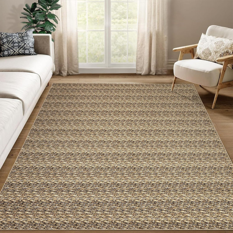 Modern Braided Printed 2x6 Runner Rug Stain Resistant Carpet with Non-Slip Backing Low Pile Floor Cover Kitchen Hallway EntrywayBrown