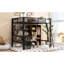 Lit mezzanine double en métal avec bureau intégré, garde-robe et tablettes