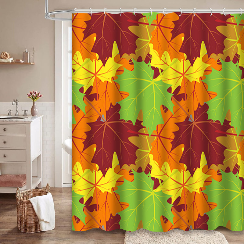 Rideau de douche à motif de feuilles multicolores et d'automne avec 12 crochets, L 72 po x l 78 po
