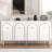 Modern White Console Table with Wall-Mount Capability, 59.1 x 28.7 x 14.2 inches | 100% Melamine Coated Particle Board, Thickness: 0.7 inches | Wooden Legs & Multiple Shelves, Stylish Geometric Design for Home & Office