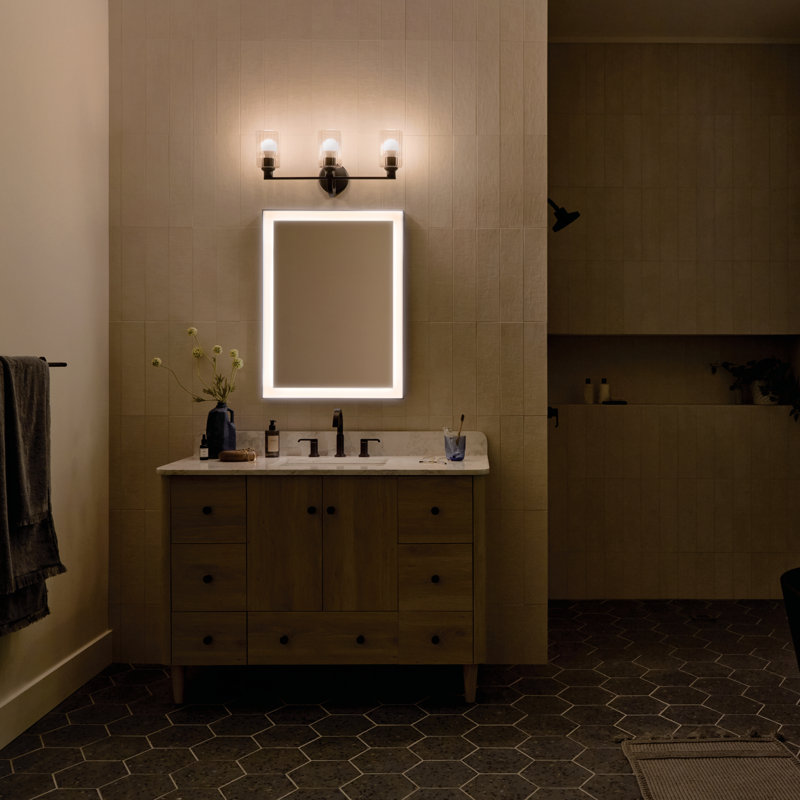 24.25" 3-Light Vanity Light with Glass, Clear, Satin Black