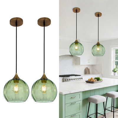 Luminaire suspendu sphérique en verre 2 lumières à hauteur réglable pour îlot de cuisine