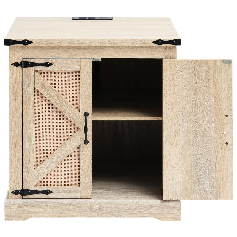 Table basse rectangulaire tissée en PE, prises de charge pratiques de 24 po, grand espace de rangement pour la zone de maquillage