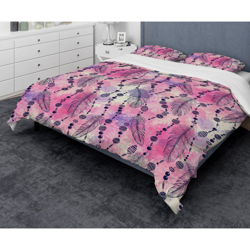 Ensemble de housse de couette designart bohémien plumes et perles, Housse de couette grand + 2 taies décoratives