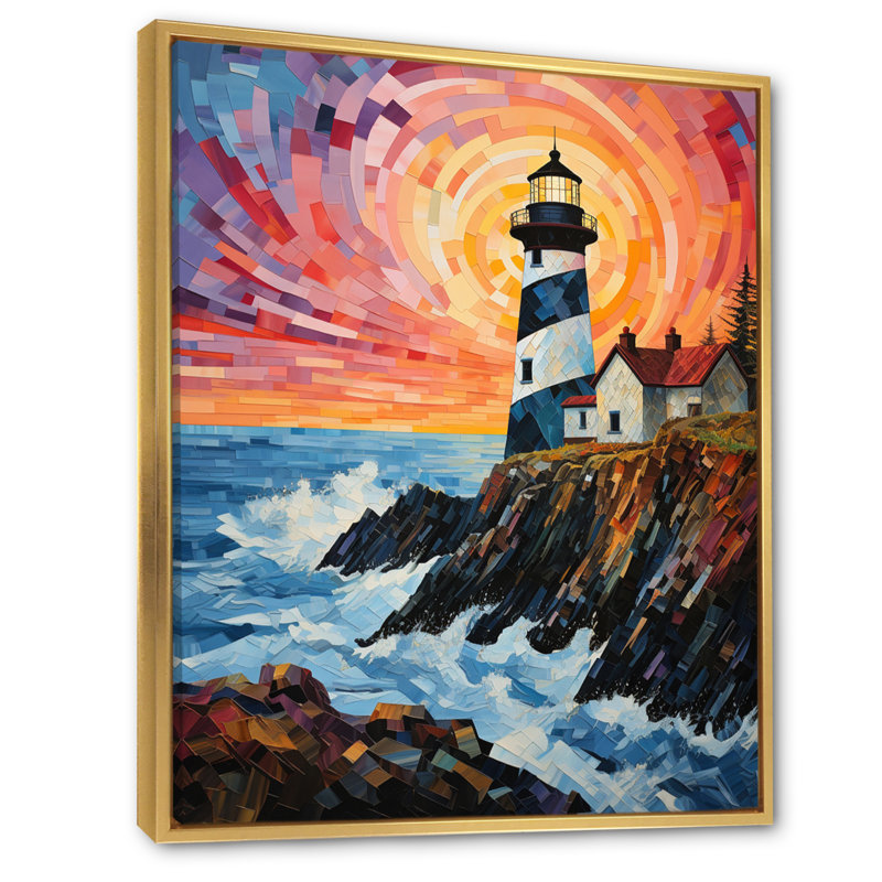 «Salvaggio Dots Lighthouses Guiding II», reproduction sur toile, H 32 po x l 16 po x P 1 po, Cadre flottant doré