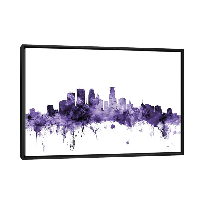 Minneapolis, Minnesota Skyline par Michael Tompsett - reproduction d'art sur toile tendue, H 18 po x l 26 po x P 1,5 po