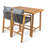 Porto Coastal 3-Piece Teak Brown Acacia Wood Outdoor Bar Set, High-Top Patio Table & Woven Rope Chairs with Removable Gray Cushions-1309206185