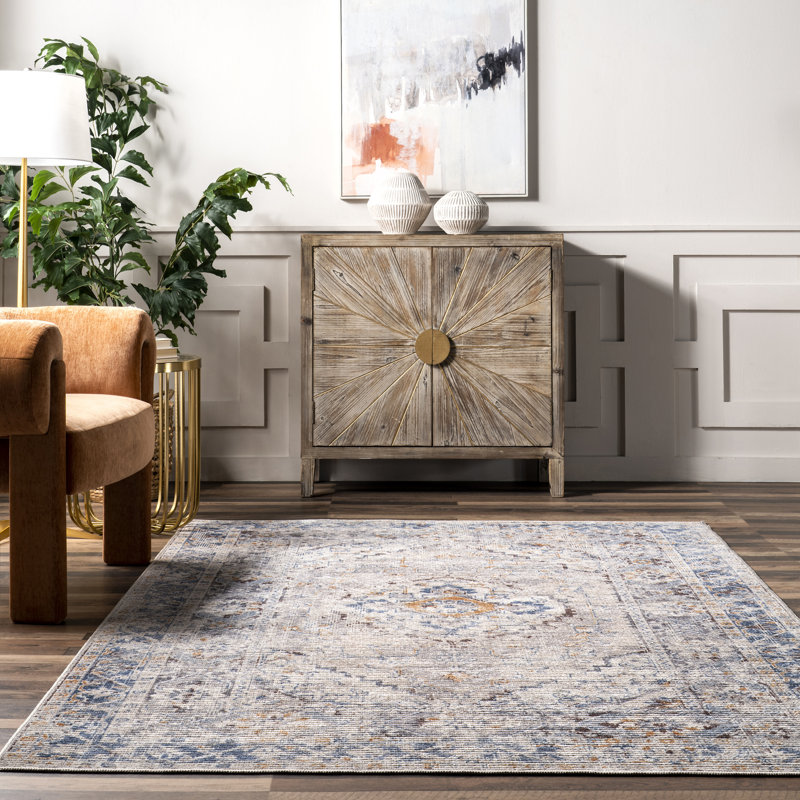 Tapis lavable à la machine Vintage SpinClean Medallion, Rectangle 4 pi x 6 pi