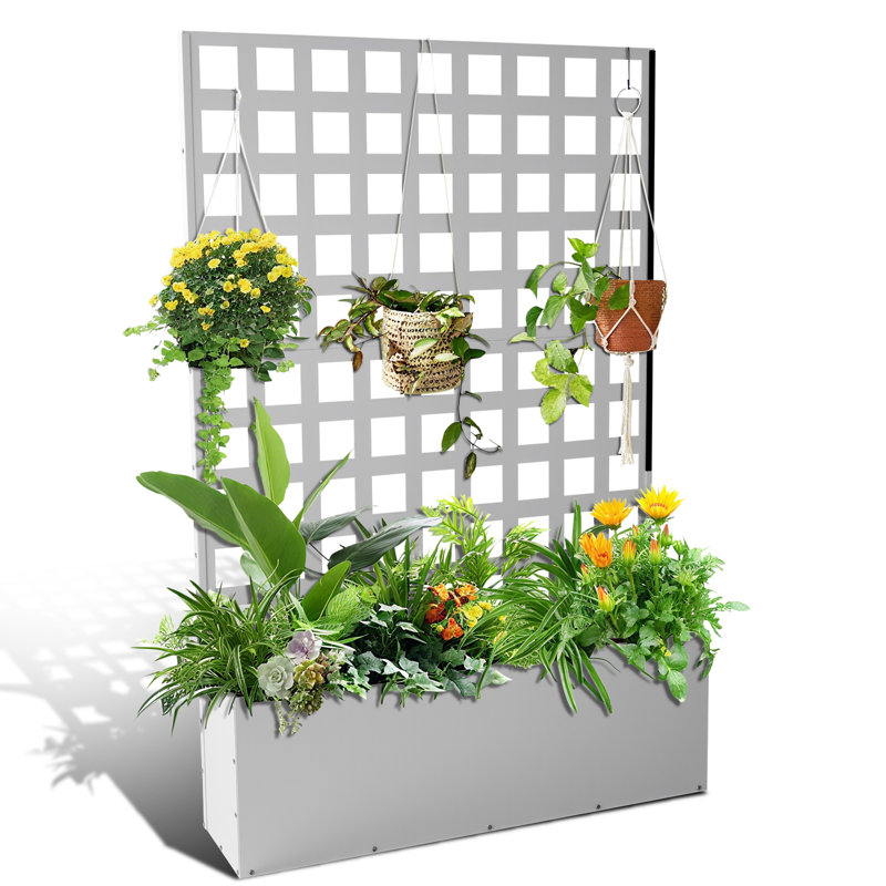 Lit de jardin surélevé à nervures horizontales en métal galvanisé avec moustiquaire à treillis en diamant, roues verrouillables et trous de drainage, jardinière mobile pour plantes, légumes et fleurs d'escalade de balcon