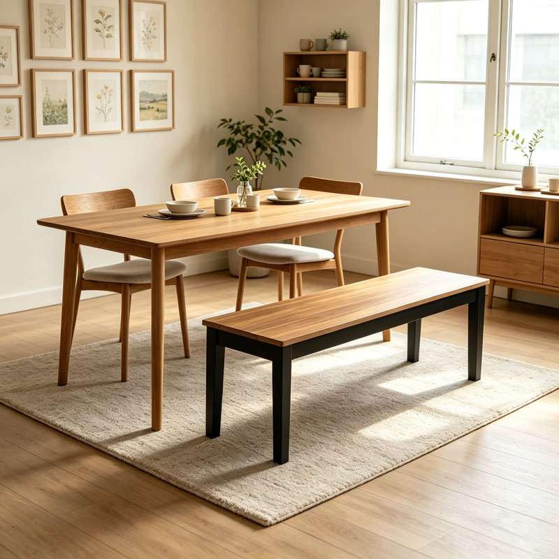 Banc de salle à manger de style campagne moderne noir et brun à 2 tons, 48 pouces