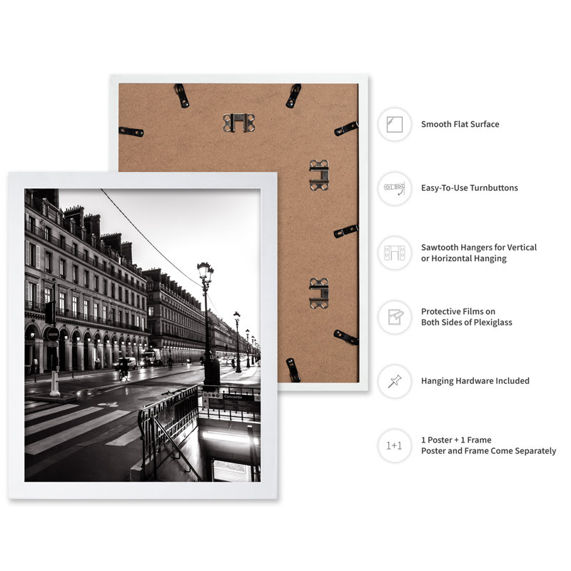 Paris Street, Poster, 12"H x 16"W, White Framed