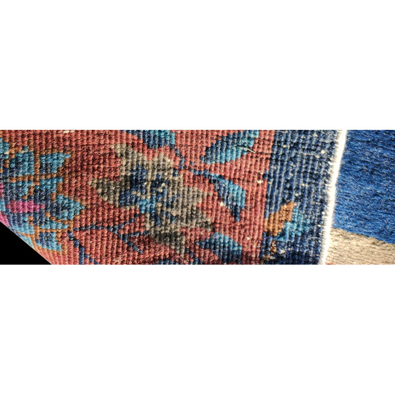 Antique Floral Wool Hand Knotted Pile Blue 1920s Rug
