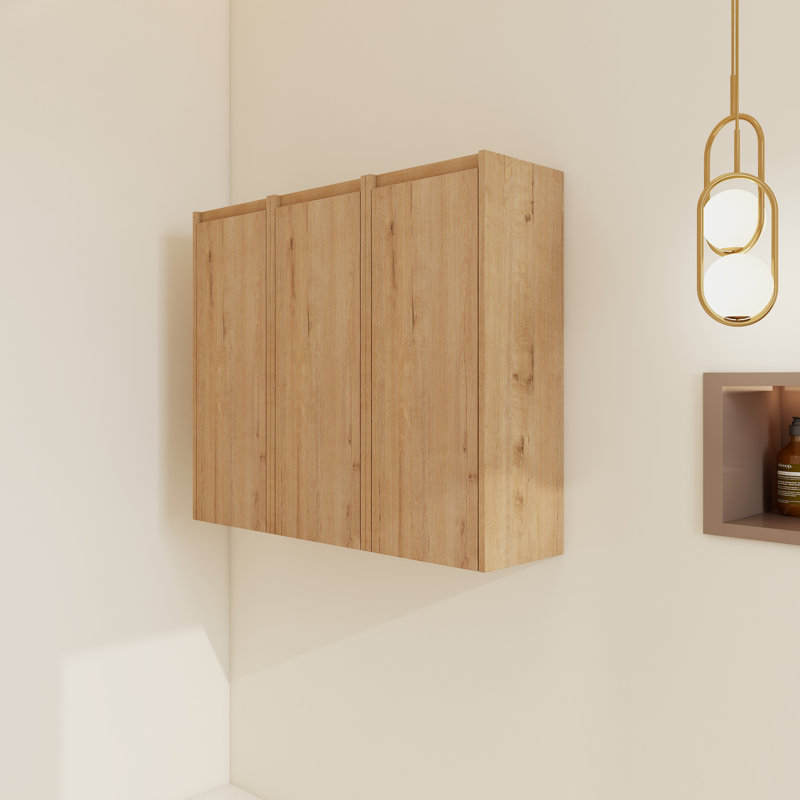 36" Wall Mounted Required Linen Cabinet with 3 Soft Close Doors, Imitative Oak