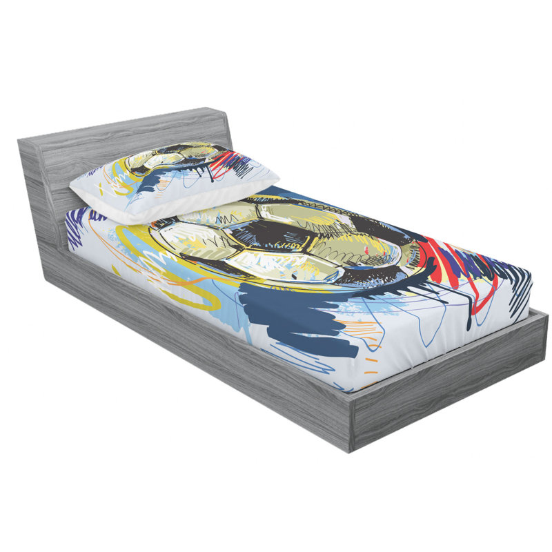 Twin White Microfiber Soccer Print Bedding Set