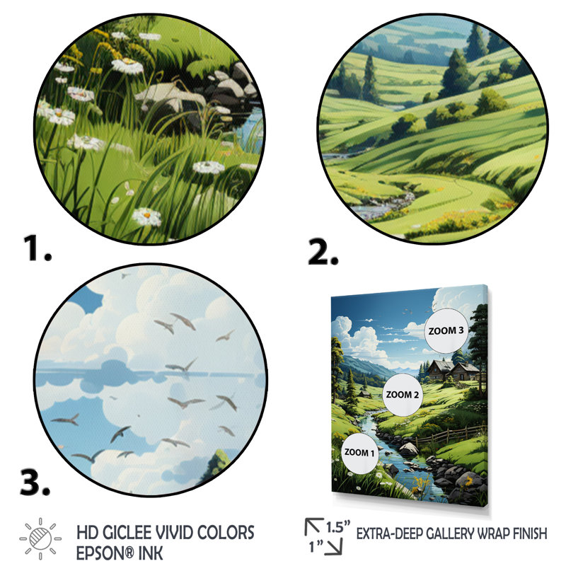 «Countryside Emerald Lake in II», reproduction sur toile, H 32 po x l 16 po x P 1 po, Cadre naturel flottant