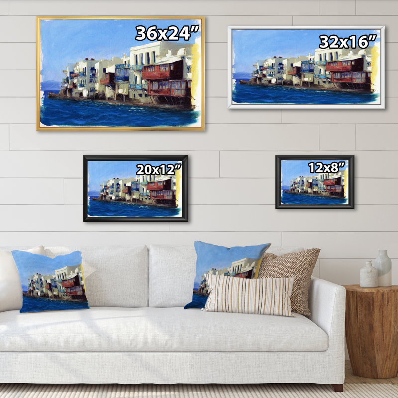 «Arab House On Méditerranée Ocean», reproduction sur toile flottante, H 24 po x l 36 po x P 1 po, Cadre flottant noir