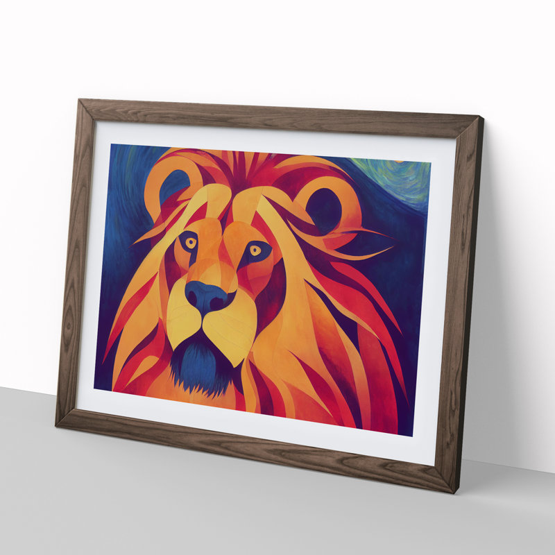 Brilliant Lion - Single Picture Frame Print, 34cm H x 46cm W x 2cm D, Walnut Framed