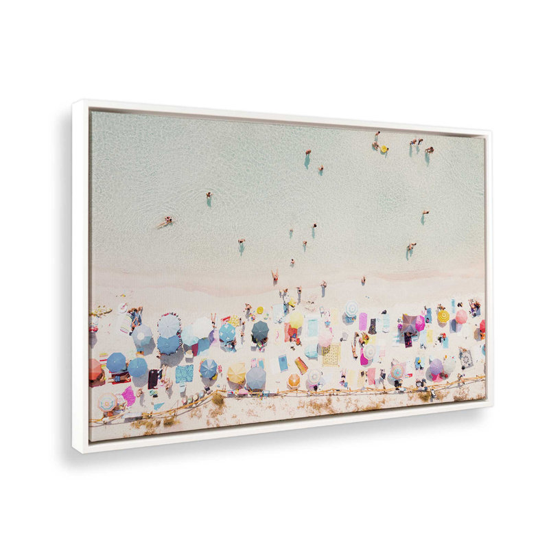 Beach Umbrella Dance Canvas Print, Opaque White Floater Framed, 32.75" H x 48.75" W x 1.75" D