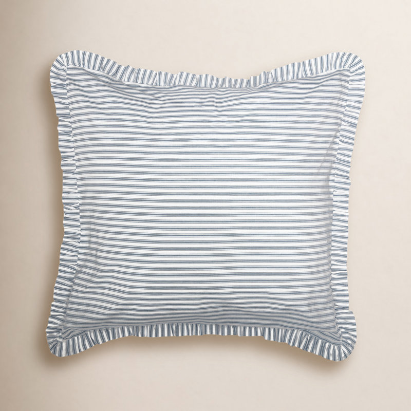 Lilia Faust 100% Cotton Ties Sham, Denim Blue/Soft White