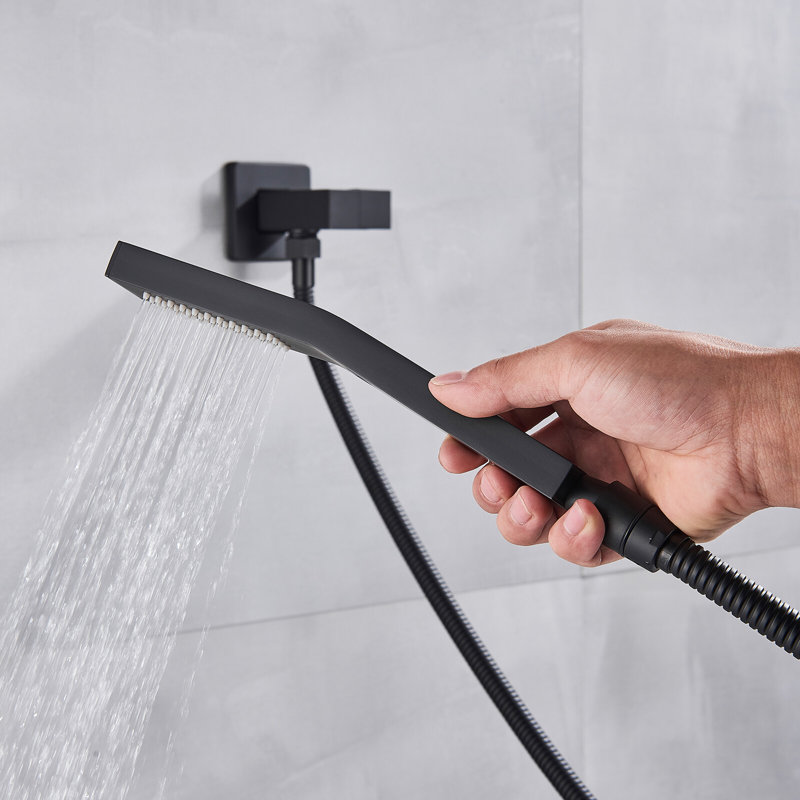 LED Bathroom 12" Rain Shower Faucet Combo Set Black Trim Combo Set Tub Spout Tap