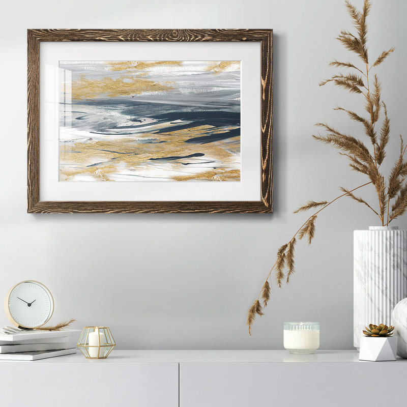 Tumultuous Navy Framed On Paper Print, Noyer, H 26 po x l 38 po x P 1,5 po