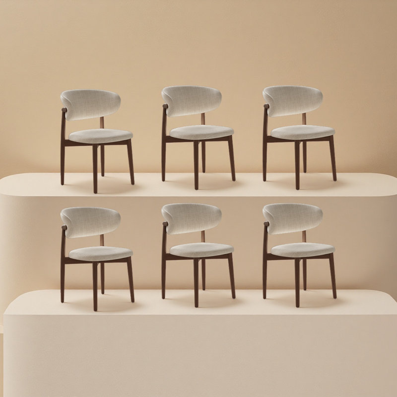 Mid-century Ash Dining Chairs Set Of 6, Brown Solid Wood Legs, Not Assembled Need, Beige Kitchen Chairs For Dining Room, 6