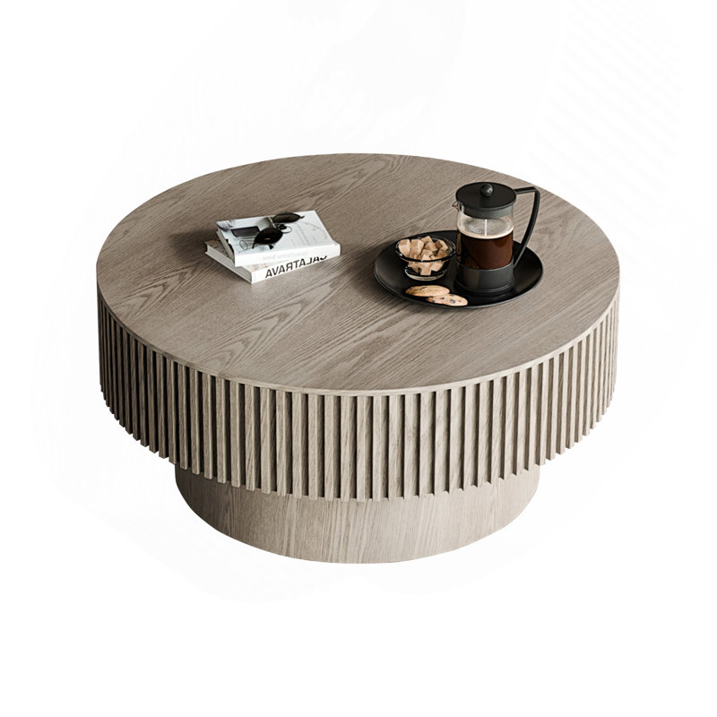 Table basse 31,5 "ronde avec rangement Table d'appoint moderne en placage de bois massif pour salon, chambre à coucher, appartement ou bureau, gris