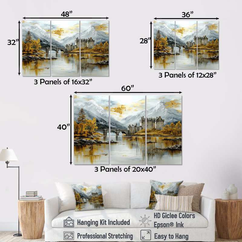 Château d'Eilean Donan en Écosse I - ensemble de reproductions d'art mural Écosse, Toile tendue, H 40 po x l 60 po x P 1 po
