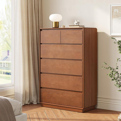 Solid Wood Dresser With 6 Drawers, Natural Solid Wood 6 Drawer Dresser For Bedroom,45.3" Tall Mid Century Modern Dresser For Living Room, Bedroom, Guest Room