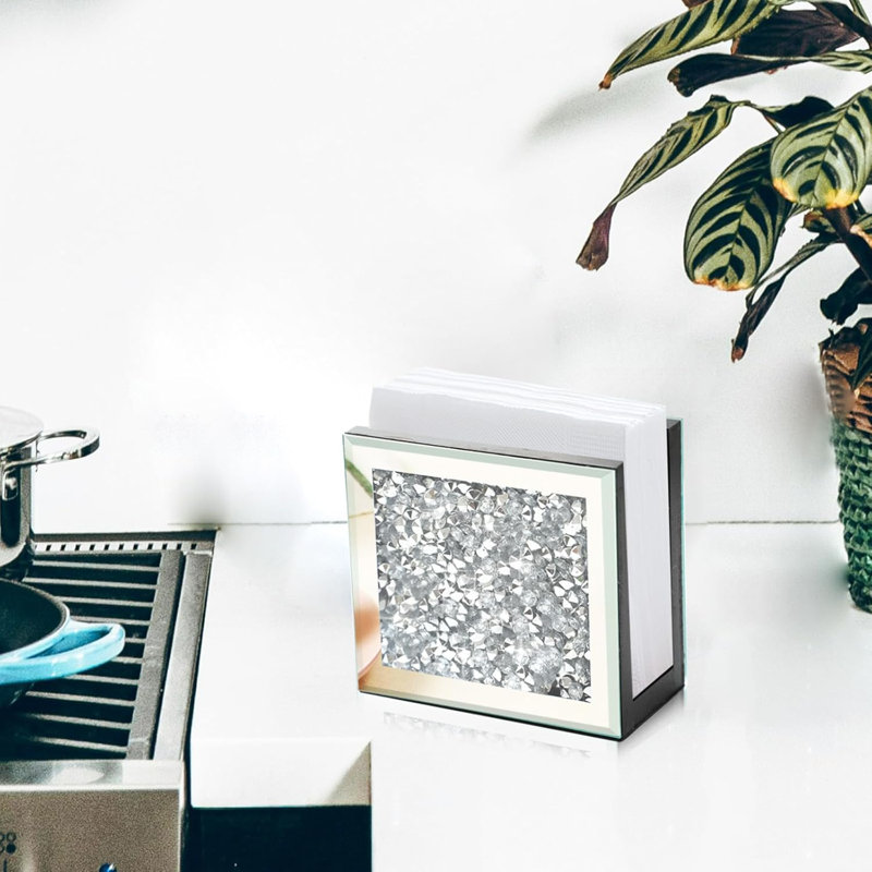Crystal Crushed Diamond Mirrored Napkin Holder,Mirrored Vertical Holder, Cute Glass Mirror Napkin Holder For Counter Or Table.
