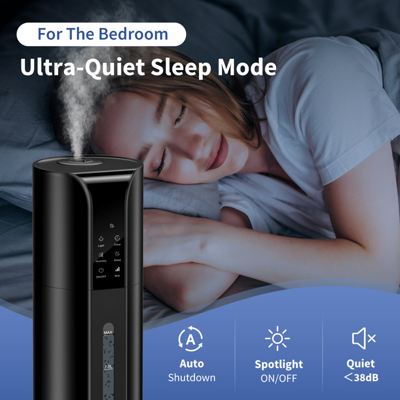 2.3 Gallons Cool Mist Ultrasonic Quiet Tower Humidifier with Filter Element for Living Room, Black