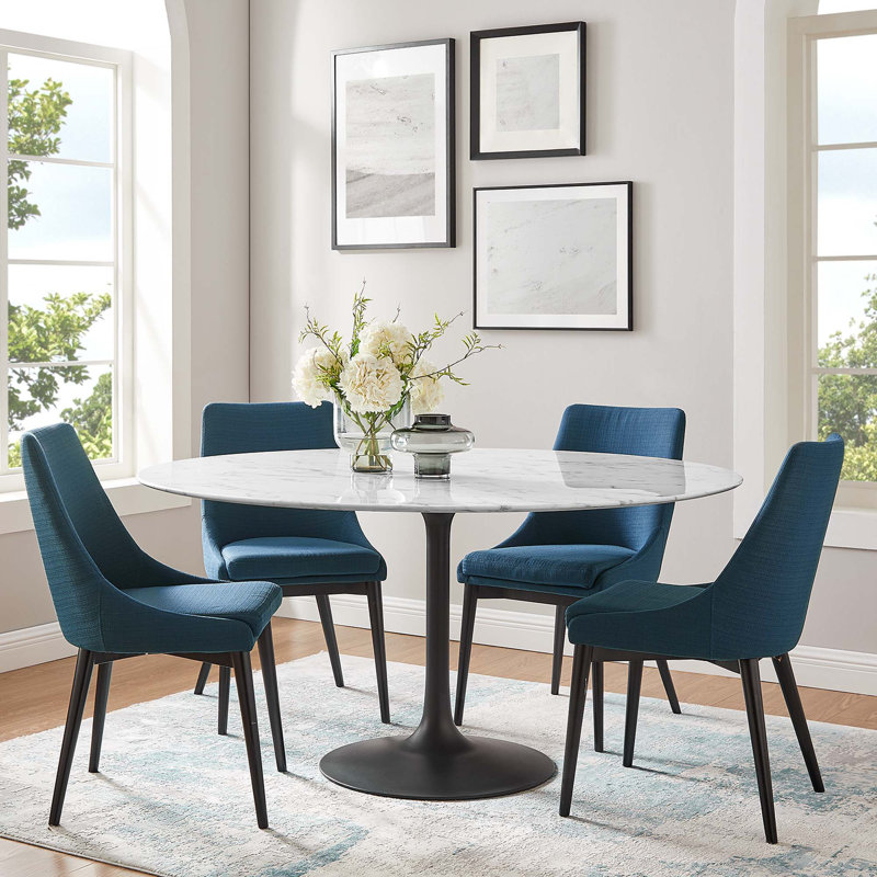  Table de salle à manger en marbre artificiel Lippa, H 29,5 po x L 60 po x l 60 po, Noir, Blanc