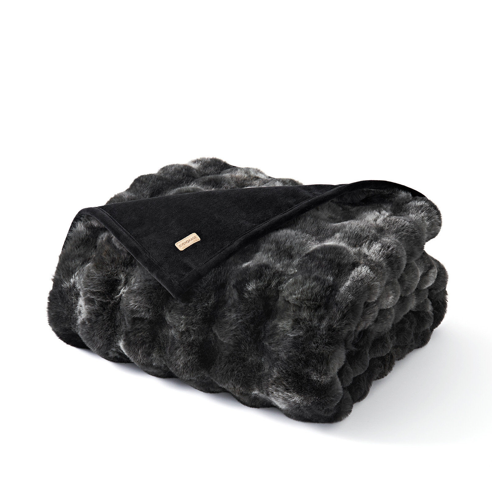 Faux Fur Weighted Throw Blanket, 60" L x 50" W, Black Marble