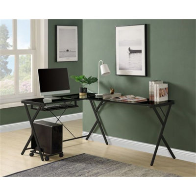 Demico L-Shaped Metal Base Computer Desk