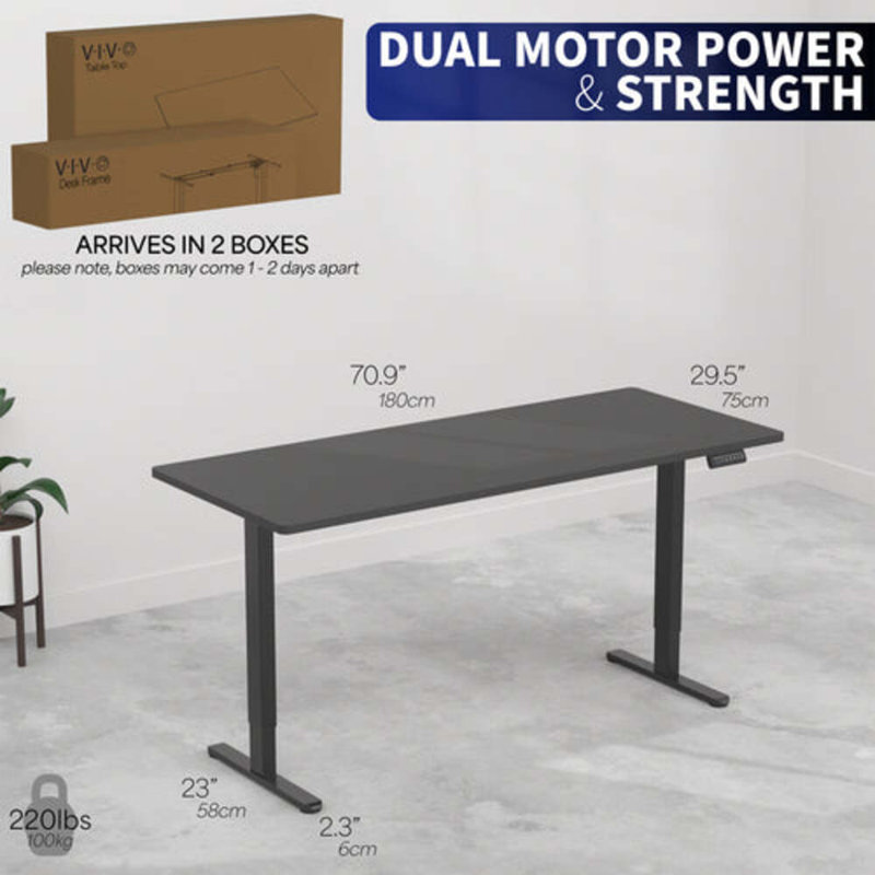 Vivo Dual Motor 71” X 30” Standing Desk, Black, Black