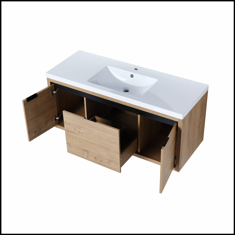 Armoire de salle de bain 48 po avec lavabo, portes à fermeture douce et tiroir, montage flottant pour salle de bain moderne