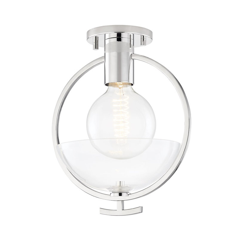 Plafonnier semi-encastré 1 lumière 9 po , Nickel poli
