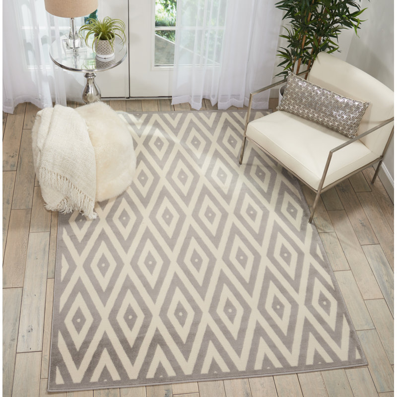 Tapis gris et brun à motif géométrique Horley, Rectangle 7 pi 10 po x 9 pi 10 po