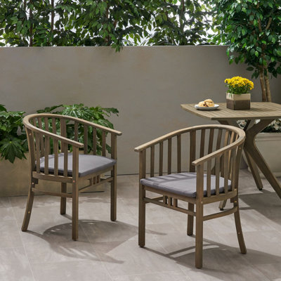 Chaises de salle à manger d'extérieur en bois avec coussins, ensemble de 2