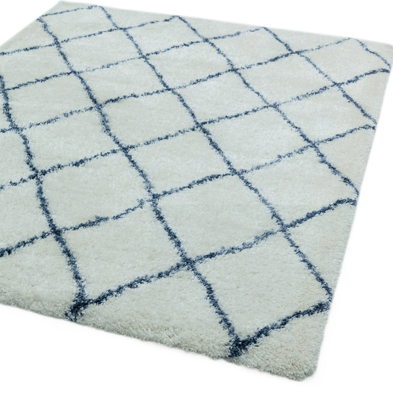 Manilow Berber Shaggy Ivory/Blue Rug, Rectangle 80cm x 150cm