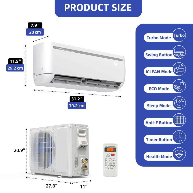 12,000 BTU Ultra-Quiet 115V Mini Split Air Conditioner and Heat Pump with Smart Network Control