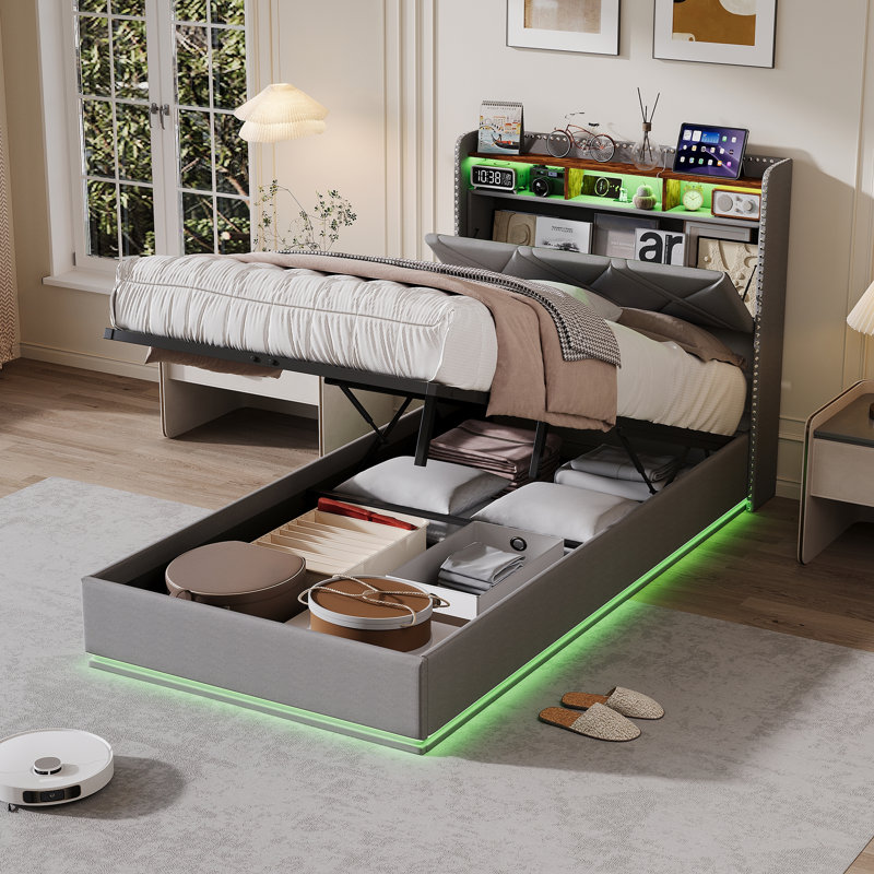 Lift Up Storage Bed Frame, European Single (90 x 200 cm), Grey