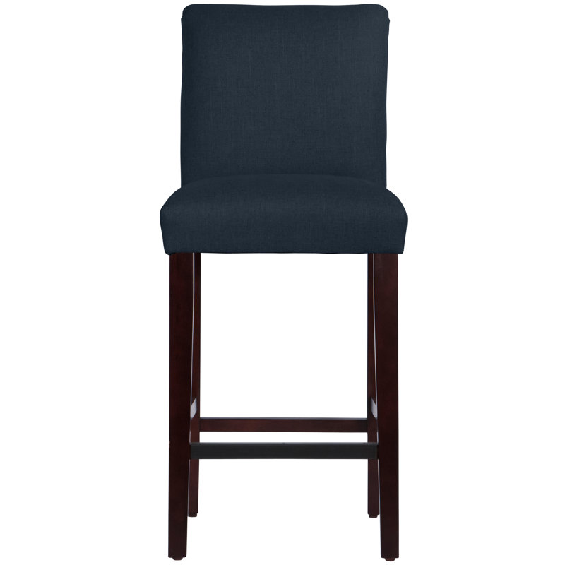 Hadrien Bar & Counter Stool, Bar Stool (31” Seat Height), Classic Navy Linen, Espresso